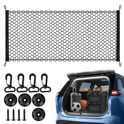 Productafbeelding van TRANKIELO® - Bagagenet voor auto en camper – Flexibel nylon net 110 x 50 cm, uitbreidbaar tot 140 x 100 cm met haken