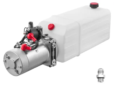 Image de SucceBuy - Groupe hydraulique 8 Qt pour remorques à benne basculante à simple effet, pression max. 22 MPa, débit 3,4 l/min, pompe hydraulique 12 V CC avec réservoir métallique pour remorques à benne basculante, blanc