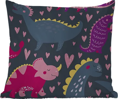 Produktbild von MuchoWow® Outdoor Kissen - Dinosaurier - Kind - Muster - Rosa - Mädchen - 60x60 cm - Wetterfest - Lounge Kissen - Dekoration - Schlaf Kissen
