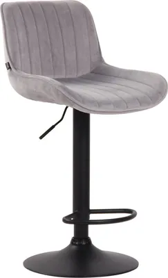 Image de Tabouret de bar velours - Design moderne - Réglable en hauteur et pivotant à 360° | Couleur : gris | Couleur de base : noir