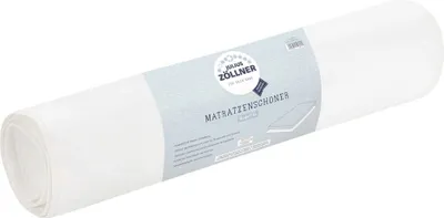 A rolled-up white mattress protector on a white background.
