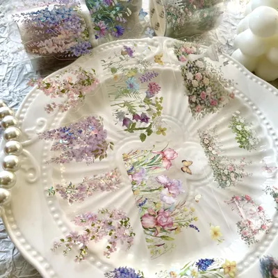 Image de Lot de ruban washi - 3 rouleaux de stickers en PET prédécoupés sur le thème des plantes - pour scrapbooking, bullet journal et travaux manuels créatifs - Branches de fleurs sauvages de montagne 1