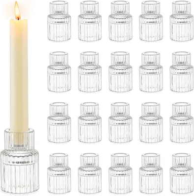 Zdjęcie produktu dla Świeczki do świeczników - 20 sztuk, przezroczyste, małe, stożkowe, idealne na dekoracje świąteczne, weselne, do świeczników, na stół, do salonu, na kolację