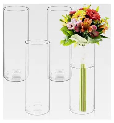 Produktbild von 4 Stück Glasvase Groß, 30x10CM Zylindrische Blumenvase aus Klarglas, Runde Schmale Vase für Orchideen, Rosen, Tulpen, Pampasgras, Tischdekoration, Kerzenhalter