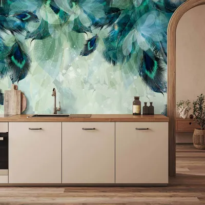 Produktbild von Vlies Fototapete - Emerald Feathers 150x105 cm Blätter f-C-0490-a-a