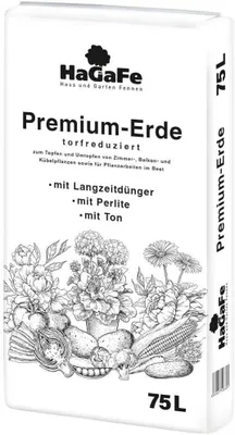 Produktbild von 1 x 75L HaGaFe Premium Blumenerde, Universalerde, Topferde, Kübelpflanzenerde, Pflanzerde, torfreduziert, mit Perlite, mit Tonmineralien, mit LZW