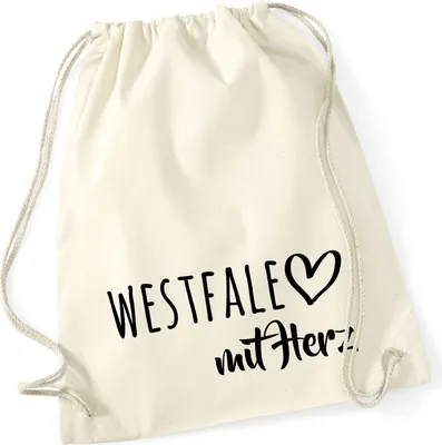 Produktbild von Huuraa Turnbeutel Westfale mit Herz 12 Liter Natural Baumwolle Rucksack Geschenkidee