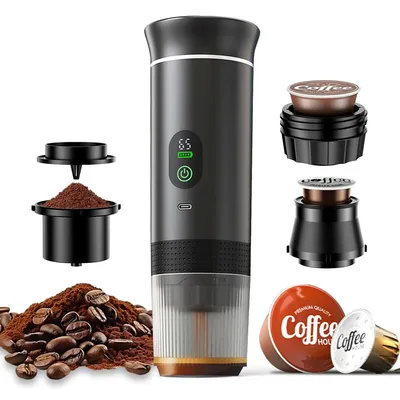 Tragbare Kapselmaschine, Mini Espresso-Maschine, 20 Bar, 2500mAh Akku, 60ml Wassertank, LCD-Display, Kompakt und leicht zu reinigen, Schwarz