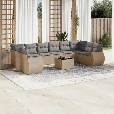 Produktbild von 11-tlg. Garten-Sofagarnitur mit Kissen Beige Poly Rattan 3254216