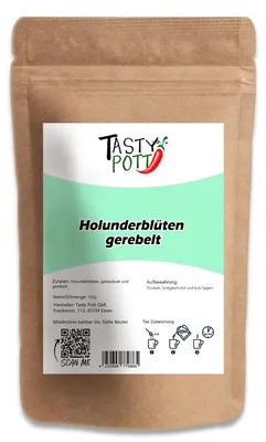 Produktbild von Tasty Pott Gerebelte Holunderblüten – natürlich getrocknet - im Beutel - 100g