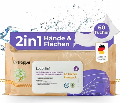 Image de Lingettes désinfectantes mains & surfaces Lotio 2in1 60 pces