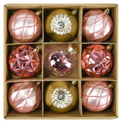 Image de Boules de Noël avec pendentifs Incassable Décoratif Or Rose 8 cm 9 pièces
