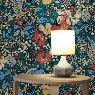 Produktbild von TADESSI Tapete Wald und Blätter Camilla M1-No.566 Vliestapete Bunt Blau Dschungeltapete Wohnzimmer Schlafzimmer Küche