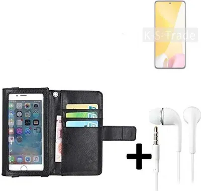 Produktbild von K-S-Trade Handyhülle + Kopfhörer kompatibel mit Xiaomi 12 Lite Schutzhülle Case mit Displayschutz / Schutzfolie schwarz + Kopfhörer Flip Cover