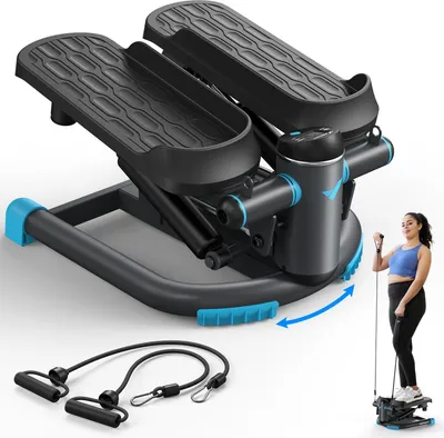 Produktbild von Mini Stepper Swing & Twist mit LCD & Widerstandsbändern – 150 kg Belastung, 2-in-1 Hometrainer für Beine, Po & Arme, Anfänger & Fortgeschrittene