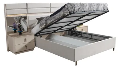 Image de Lit, 2 tables de chevet, chambre à coucher, style moderne, couleur blanche, neuf, pratique