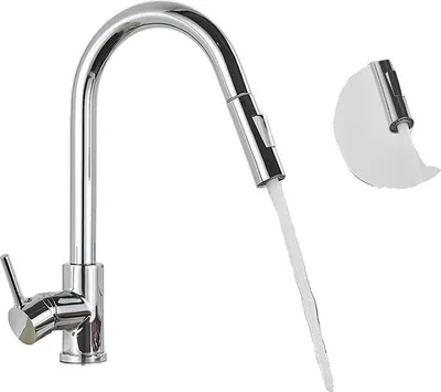 Obrázek produktu pro Kuchyňské baterie, niklovo-zlatý povrch, výsuvná sprchová hlavice, chrom