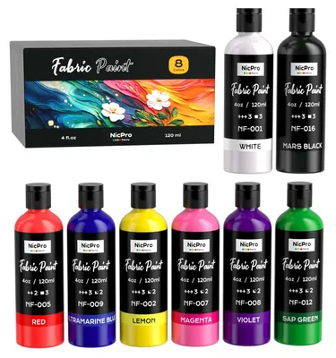 Produktbild von Textilfarbe Stofffarbe Stoffmalfarbe - 8 Farben - 120 ml - Für Kleidung, Taschen und Leinwand