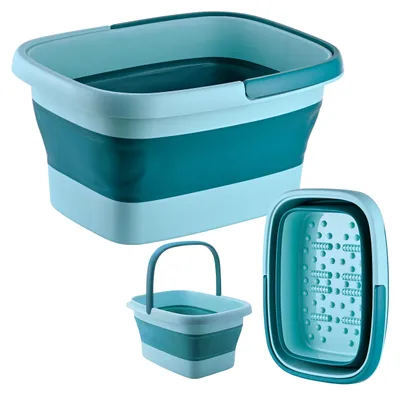 Produktbild von Relaxdays Fußbadewanne, faltbar, Noppen, Henkel, HxBxT: 23 x 42,5 x 32,5 cm, Wanne für Fußbad, Fußpflege, türkisblau