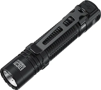 A black flashlight is shown against a white background.