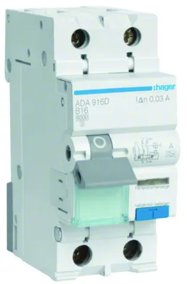 Image de ADA916D B 16A/30MA/A Disjoncteur différentiel B 16A 1P+N 2M 30MA A 6KA