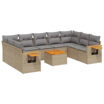 Produktbild von vidaXL 10-tlg. Garten-Sofagarnitur mit Kissen Beige Poly Rattan