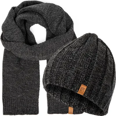 Produktbild von HEYO Herren Mütze Schal Set Beanie für Winter Strickmütze mit Winterschal Dunkelgrau