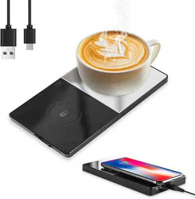 Produktbild von Kaffeetassenwärmer, intelligenter Getränkewärmer (55 °C) mit kabelloser Ladefunktion, 2-in-1-Kaffee- und Tassenwärmer mit automatischer Sensorschaltung für Zuhause oder Büro