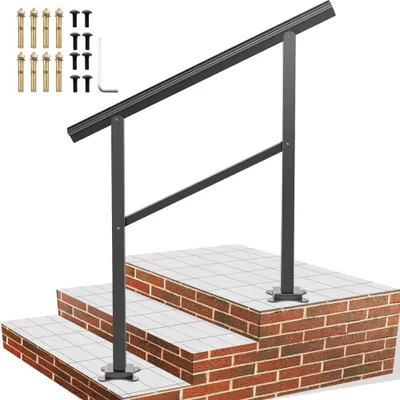 Produktbild von Handlauf Aluminium Treppengeländer 91,4 x 89,5 cm - Geländer mit Querstreben - Brüstung 75 kg Tragfähigkeit - 0-50 Grad Anpassung - Handlauf Außen für 2-3 Stufen - Treppe