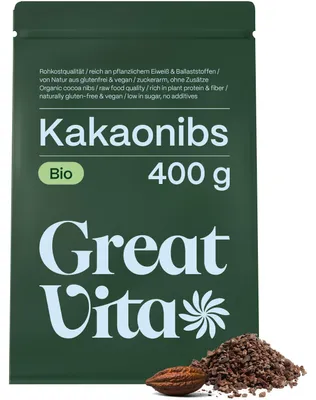 Produktbild von GreatVita Kakaonibs 400g | Naturprodukt ohne Zusätze aus Peru, ideal als Topping
