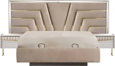 Produktbild von Beiges Schlafzimmer Bett Designer 2x Nachttische Stivoller Set 3tlg