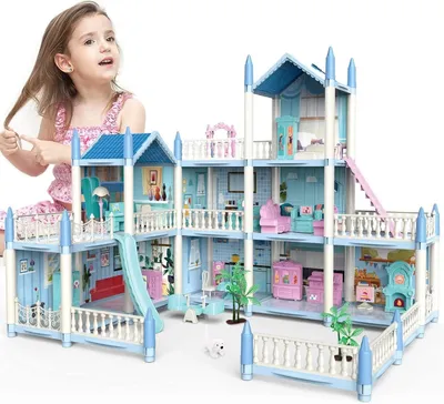 Produktbild von Großes Puppenhaus mit Möbeln & Zubehör Spielzeug Holzhaus für Kinder Rollenspiel