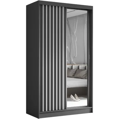 Image de Armoire à portes coulissantes HELIX II 120 cm graphite/blanc - 2 portes Armoire avec tiroirs, lamelles & miroir & portes coulissantes