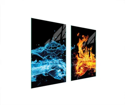 Immagine prodotto di Piastre copri fornelli 2 pezzi 75x52 Copri piano cottura in Vetroceramica tagliere in vetro acqua fuoco