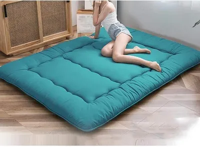 Imagen del producto de Colchón plegable tipo futón, colchón para el suelo, tatami japonés acolchado, cama plegable, colchón grueso, colchoneta para dormir, colchón enrollable, color azul, 120x200 cm