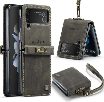 Obrázek produktu pro Galaxy Z Flip4 Case with Hand Strap, Hinge Protector RetroPolyuretanLeather Case Foldable Protective Case pro Samsung Galaxy Z Flip 4 5G Brown