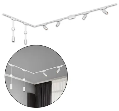 Immagine prodotto di Sistema di binari Briloner Luxtrail, 4x faretti LED, 2x pendenti LED, a L, bianco