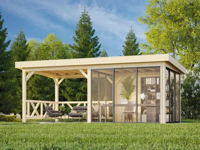 Produktbild von Pavillon Palmako Lenna Slide Plus 16,6 m² Set 704 588 x 300 cm tauchimprägniert braun