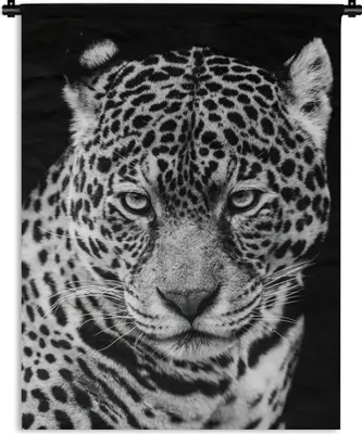 Produktbild von MuchoWow® Wandteppich Wandbehang Leopard - Tiere - Schwarz - Weiß - Porträt 120x160 cm Tapisserie Dekoration Wandtuch - Wohnzimmer - Moderne
