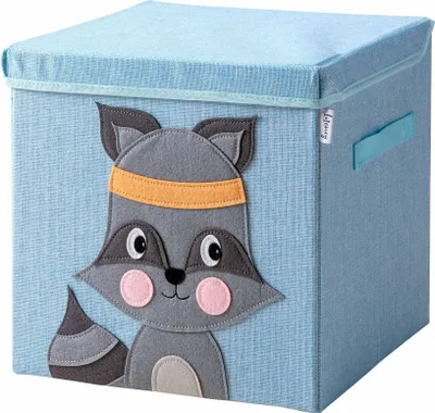 Produktbild von Lifeney Aufbewahrungsbox Kinder mit Deckel I Niedliche Spielzeugkiste I Aufbewahrungsboxen für Kinderzimmer I Faltbox für Spielzeugaufbewahrung I Aufbewahrungskorb Kinder (Blau Waschbär)