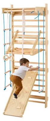 Obrázek produktu pro VEVOR Švédská žebříková stěna, 8 v 1 15stupňový vnitřní prolézačkový rám, 100 kg nosná lezecká hrací souprava se stěnovým žebříkem, skluzavkou, tyčí na vytahování, gymnastickými kruhy, houpacím sedátkem, provazovým žebříkem