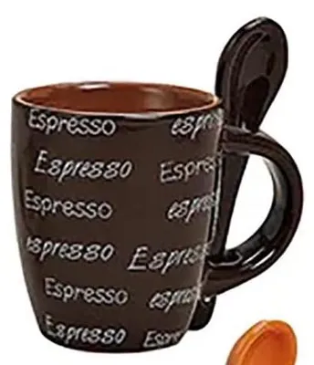 Immagine prodotto di 10020330-G. Wurm GmbH: Set da caffè composto da 4 tazze e 4 cucchiaini – 8 pezzi, decorazione crema, marrone scuro, arancione, realizzata in Vetroceramica di alta qualità, altezza 7 cm / capacità 50 ml
