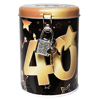 Produktbild von 1 Spardose " 40 " schwarz/gold mit Schloss 11 x 8 cm Sparbüchse 40.Geburtstag