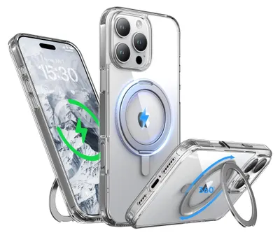 Productafbeelding van Smartphone Hoesje voor iPhone 16 Pro Max - 360° Rotatable Kickstand - Transparant