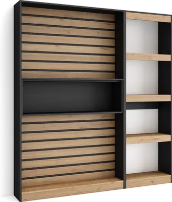 Image de COZY Étagère Bibliothèque, 170x25x186cm, Salon, Salon, Bureau, Chêne et noir