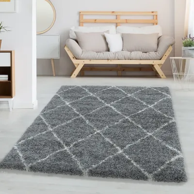 Produktbild von Moderner Teppich mit Rautenmuster - Skandinavisches Design für Wohnzimmer & Schlafzimmer, Größe: 160 cm Rund, Farbe: Grau