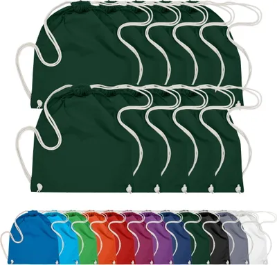 Produktbild von 10er PACK Baumwoll Turnbeutel Sportbeutel Zuziehbeutel Sack Schuhbeutel Rucksack Gym Sack, in Farbe: Dunkelgrün
