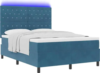 Image de Lit à ressort LED avec matelas Bleu foncé 140 x 190 cm Velours