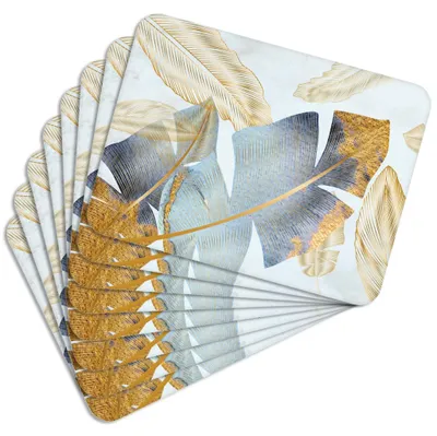 Produktbild von MG Design Set aus 8 Kork-Platzsets - Elegant Leaves 4 - 30 x 40 cm - hitzebeständig & abwischbar, mit Korkrückseite