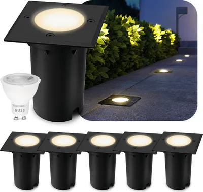 Produktbild von SSC-LUXon 6x KALPA LED Bodenleuchte IP67 eckig schwarz - Bodeneinbaustrahler mit LED GU10 2W warmweiß - Außenleuchte Bodenstrahler regenfest & befahrbar